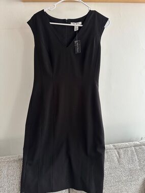 White House Black Market Black V-Neck Cap-Sleeve Sheath Midi Dress
